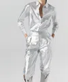 Lanhtropy San Marino Metallic Linen Shirt In Silver In Silver