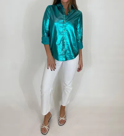 Lanhtropy San Marino Metallic Linen Shirt In Turquoise