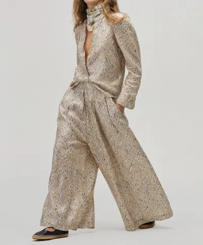 Lanhtropy Snake Print Linen Pants In Beige