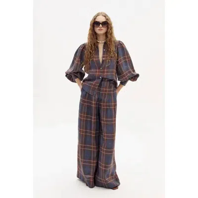 Lanhtropy Super Culotte Linen Pant In Forest Checks In Multi