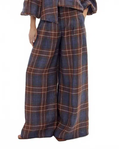 Lanhtropy Super Culotte Linen Pants In Forest Checks In Multi