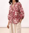 Lanidor Floral Puff Sleeve Blouse In Red/ White