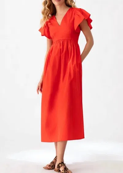 Lanidor Ruffle Sleeve Midi Dress In Terracotta Orange In Multi