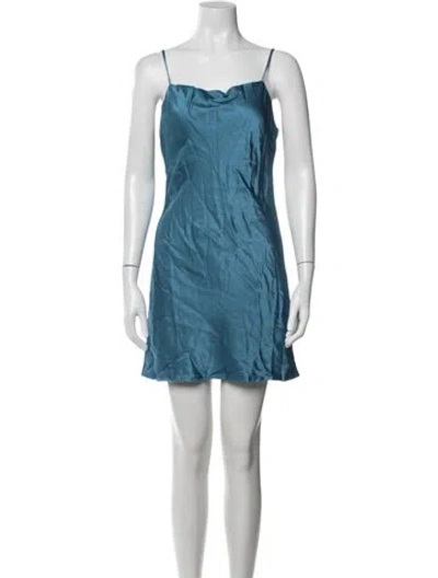 Pre-owned Lanston Cowl Neck Mini Dress In Blue
