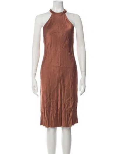 Pre-owned Lanston Halterneck Knee-length Dress In Brown