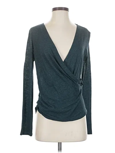Pre-owned Lanston Long Sleeve Top Gray Plunge Neckline Tops