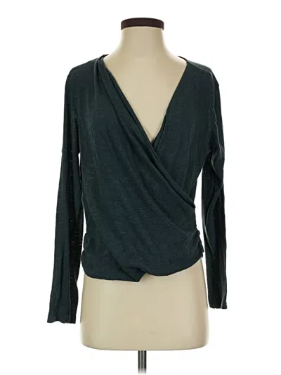Pre-owned Lanston Long Sleeve Top Gray Plunge Neckline Tops