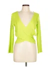 Lanston Long Sleeve Top Green Plunge Neckline Tops In Green