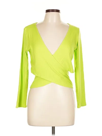 Lanston Long Sleeve Top Green Plunge Neckline Tops