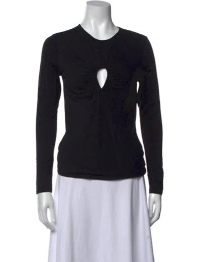 Pre-owned Lanston Plunge Neckline Long Sleeve Top In Black