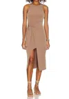 Lanston Side Tie Dress In Tan In Metallic