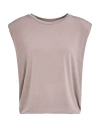 Lanston Woman T-shirt Khaki Size L Polyester, Elastane In Beige