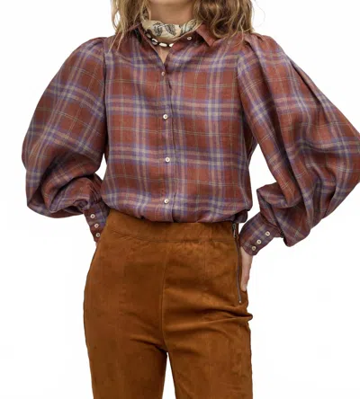 Lanthropy Camille Linen Shirt In Hazelnut Checks In Brown