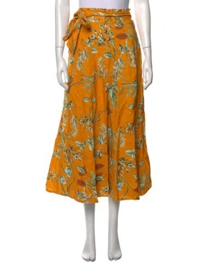 Pre-owned Lanthropy Floral Print Long Skirt In Orange