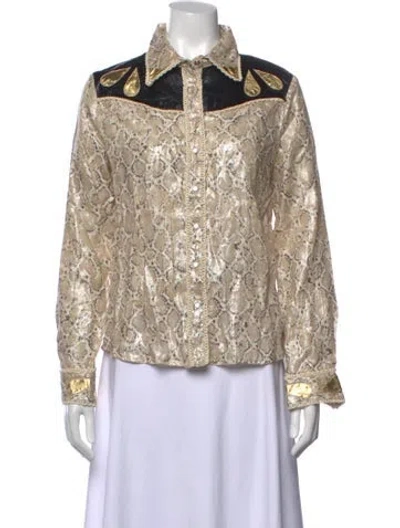 Pre-owned Lanthropy Linen Animal Print Button-up Top W/ Tags In Neutrals