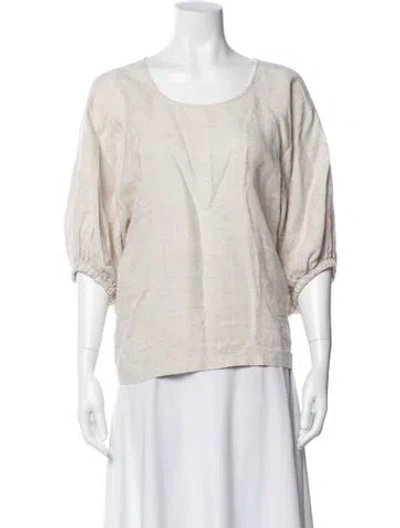Pre-owned Lanthropy Linen Crew Neck Top In White