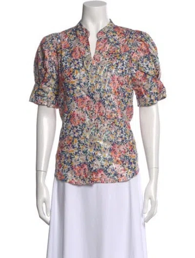 Pre-owned Lanthropy Linen Floral Print Blouse In Multi