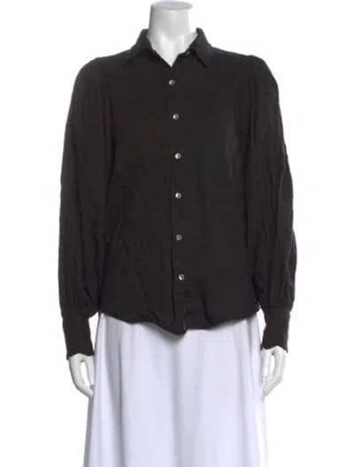 Pre-owned Lanthropy Linen Long Sleeve Button-up Top In Black
