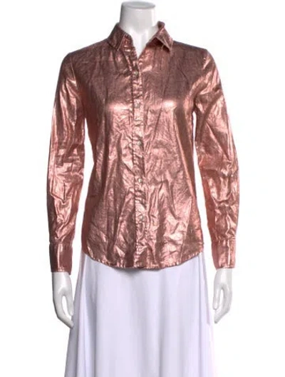 Pre-owned Lanthropy Linen Long Sleeve Button-up Top In Pink