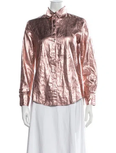 Pre-owned Lanthropy Linen Long Sleeve Button-up Top In Pink