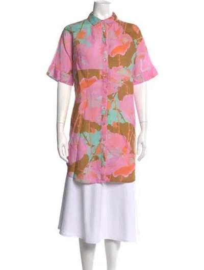 Pre-owned Lanthropy Linen Midi Length Dress In Pink