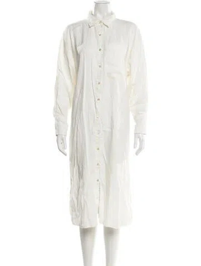 Pre-owned Lanthropy Linen Midi Length Dress In White