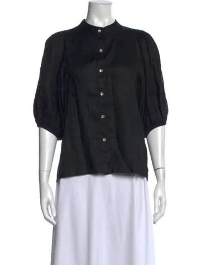 Pre-owned Lanthropy Linen Short Sleeve Blouse In Black
