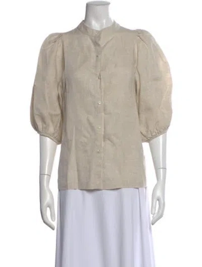 Pre-owned Lanthropy Linen Short Sleeve Blouse In Neutral