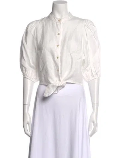 Pre-owned Lanthropy Linen Short Sleeve Crop Top In White