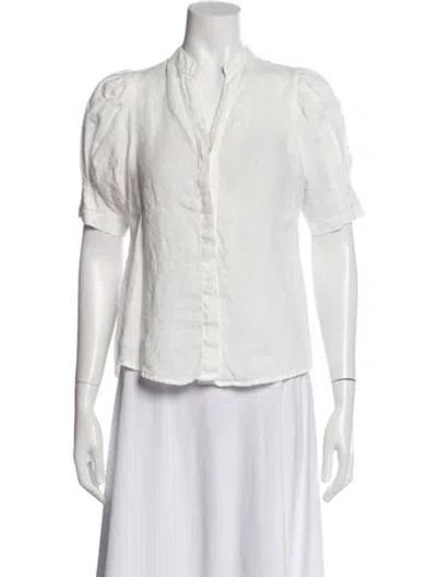 Pre-owned Lanthropy Linen Short Sleeve Top In White
