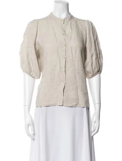 Pre-owned Lanthropy Linen Three-quarter Sleeve Button-up Top In Neutral