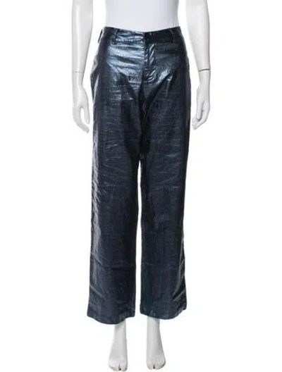 Pre-owned Lanthropy Linen Wide Leg Pants In Blue