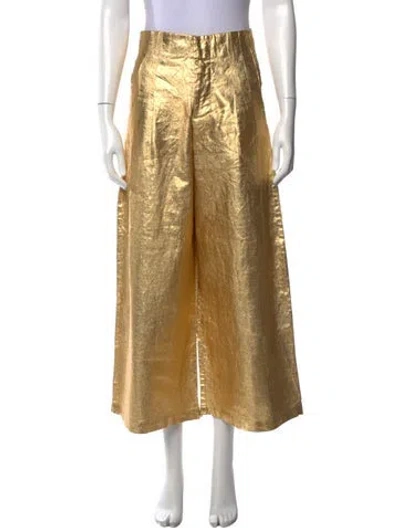 Pre-owned Lanthropy Linen Wide Leg Pants In Gold