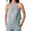 Lanthropy Loto Linen Top In Meadow Print In Blue