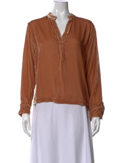 Pre-owned Lanthropy Silk V-neck Blouse In Brown