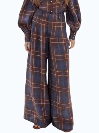Lanthropy Super Culotte Linen Pants In Forest Checks In Brown