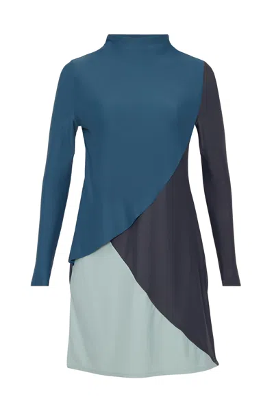 Lanuuk Women's Blue / Grey Cape Swim Dress - Wave In Blue/grey