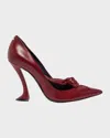 Lanvin Midnight Step Leather Bow Pump In Burgundy