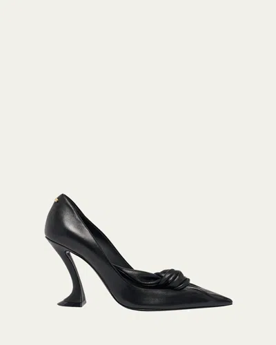 Lanvin 100mm Leather Bow Pumps In Black