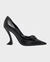 Lanvin Midnight Step Leather Bow Pump In Black