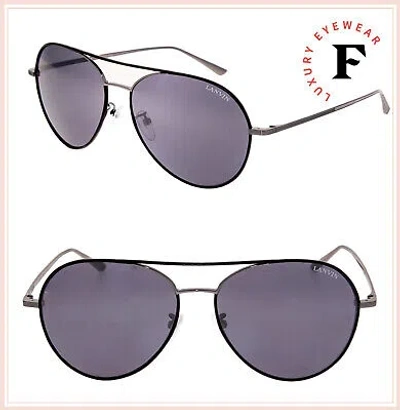 Pre-owned Lanvin 110 Ruthenium Black Leather Titanium Mirrored Aviator Sunglasses Sln110m In Gray