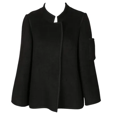Pre-owned Lanvin 1960's  Demi Couture Black Fuzzy Wool Jacket With Felt Trim