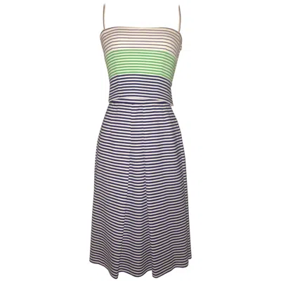 Pre-owned Lanvin 1960s Blue And White Striped Crop Tank Top And Skirt Sun Dress Ensemble
