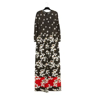 Pre-owned Lanvin 1972 Robe Maxi Fr38 Black Cotton Jersey Canvas Mushrooms Uk10 Us8