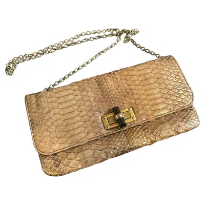 Pre-owned Lanvin 1980s Elegant Embossed And Gilded Leather Baguette Bag By  Paris In Brown