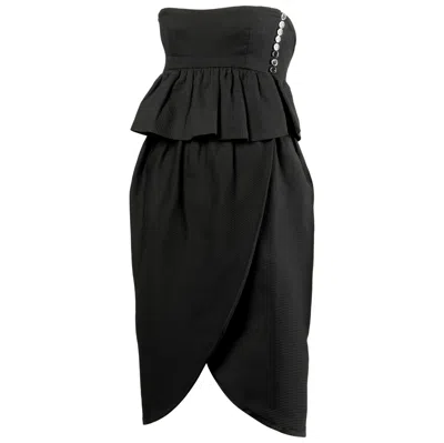 Pre-owned Lanvin 1980s Vintage Strapless Little Black Dress With Peplum