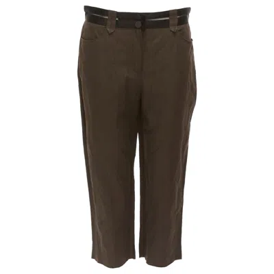 Pre-owned Lanvin 2005 Dark Brown Black Cotton Blend Sheer Waistband Crop Pants Fr40 L
