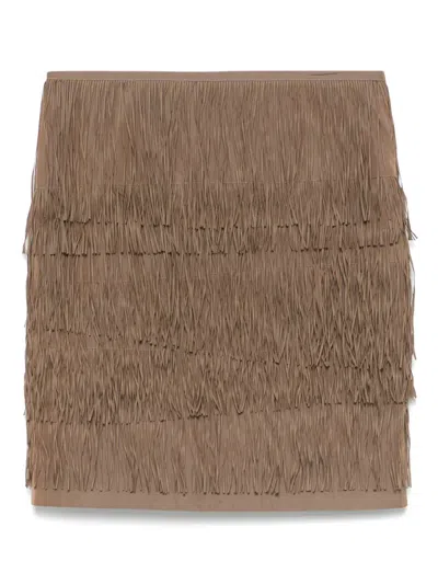 Pre-owned Lanvin 2005 Fringed Mini Skirt In Brown