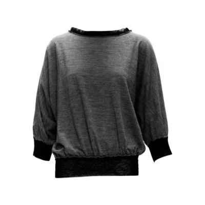 Pre-owned Lanvin 2005 Grey Wool Cashmere Mesh Trim Bateau Batwing Sweater Fr38 M In Gray