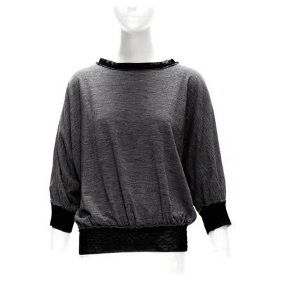 Pre-owned Lanvin 2005 Grey Wool Cashmere Mesh Trim Bateau Batwing Sweater Fr38 M In Gray
